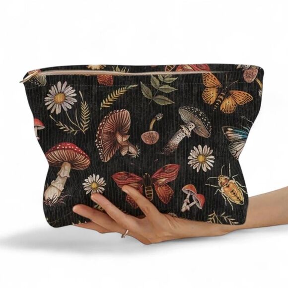 Source Unknown Handbags - Botanical Mushroom Butterfly Zipper Organizer Nature Aesthetic Bag